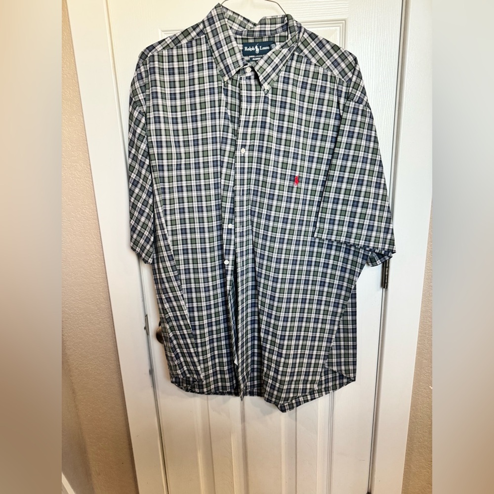 Ralph Lauren Men's Black and White Checkered Shirt Big & Tall